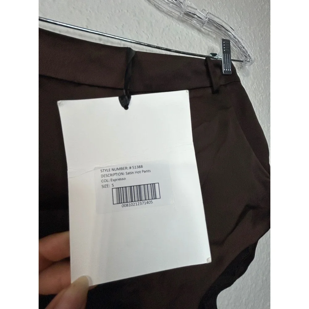 SANS FAFF Satin Hot Pants Espresso Brown High Waisted Shorts 51388 Small NWT